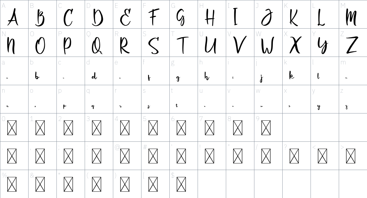 Marlyn font Character Map