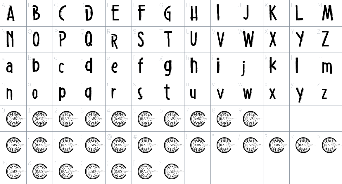 Bradicals font Character Map