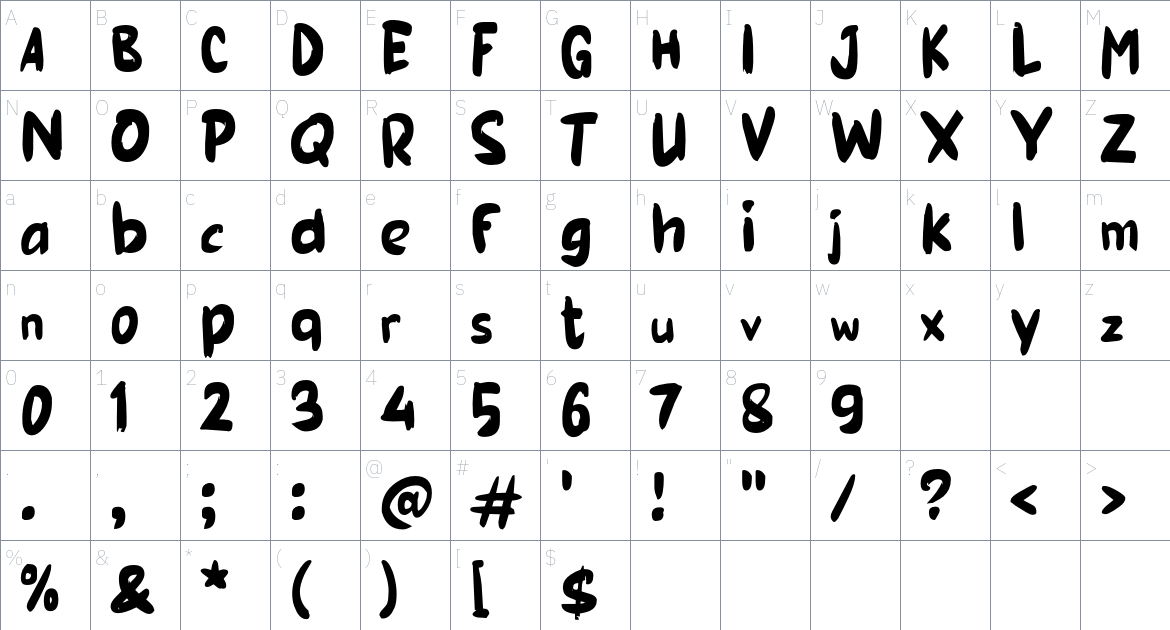 j Just Jumping font Character Map