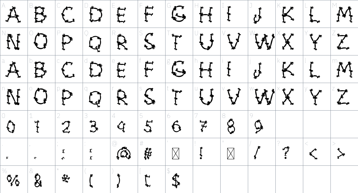 Cute Bones font Character Map