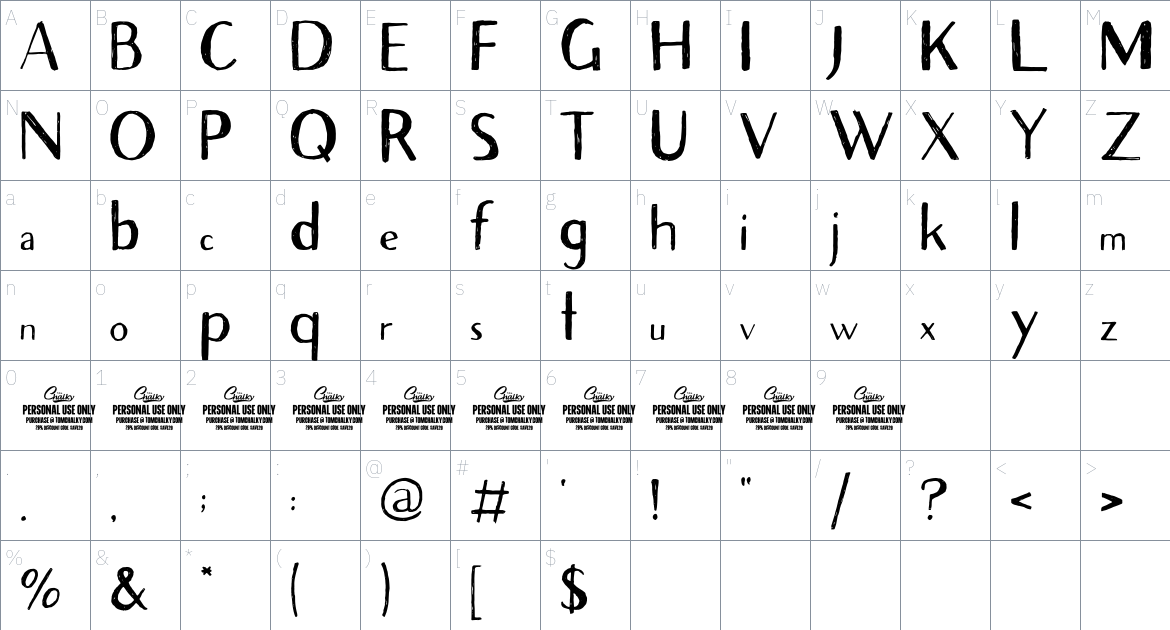 Avera Sans Sketch font Character Map