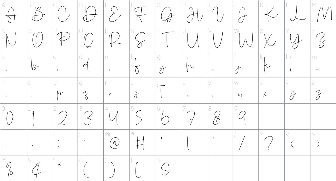 Amichan font Character Map