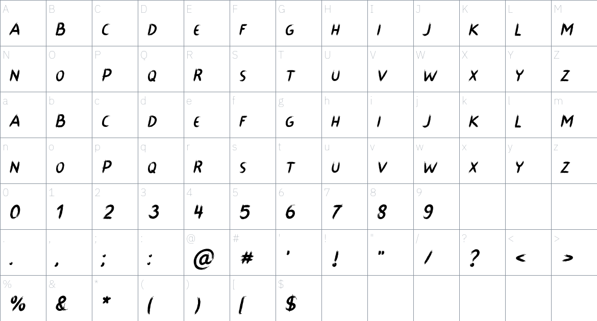 Mountis font Character Map