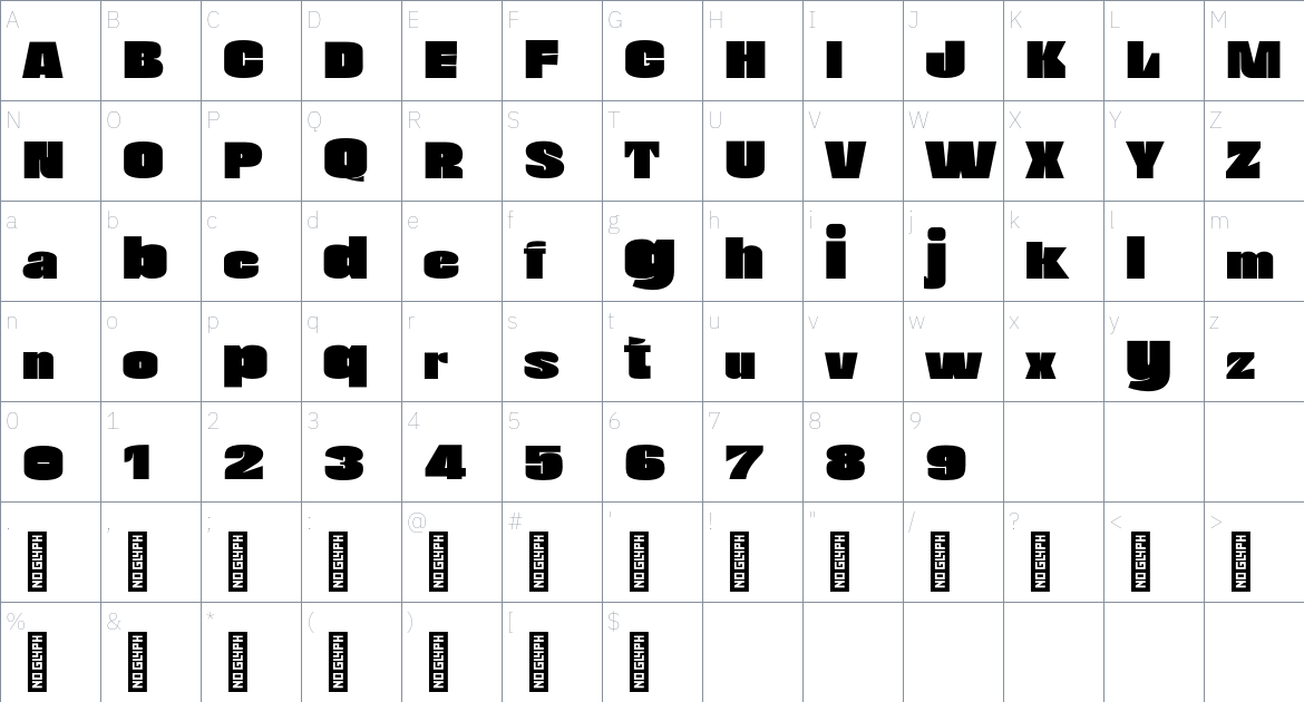 Bosamble Personal Use font Character Map