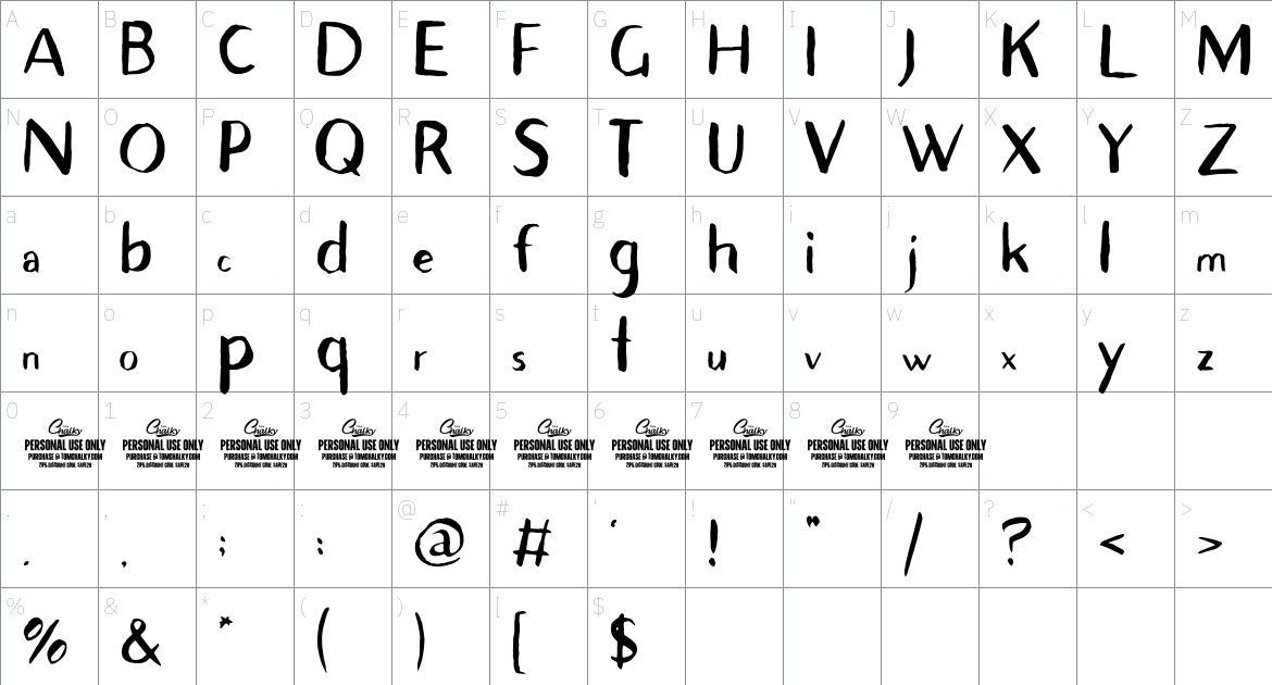 Avera Sans Brush font Character Map