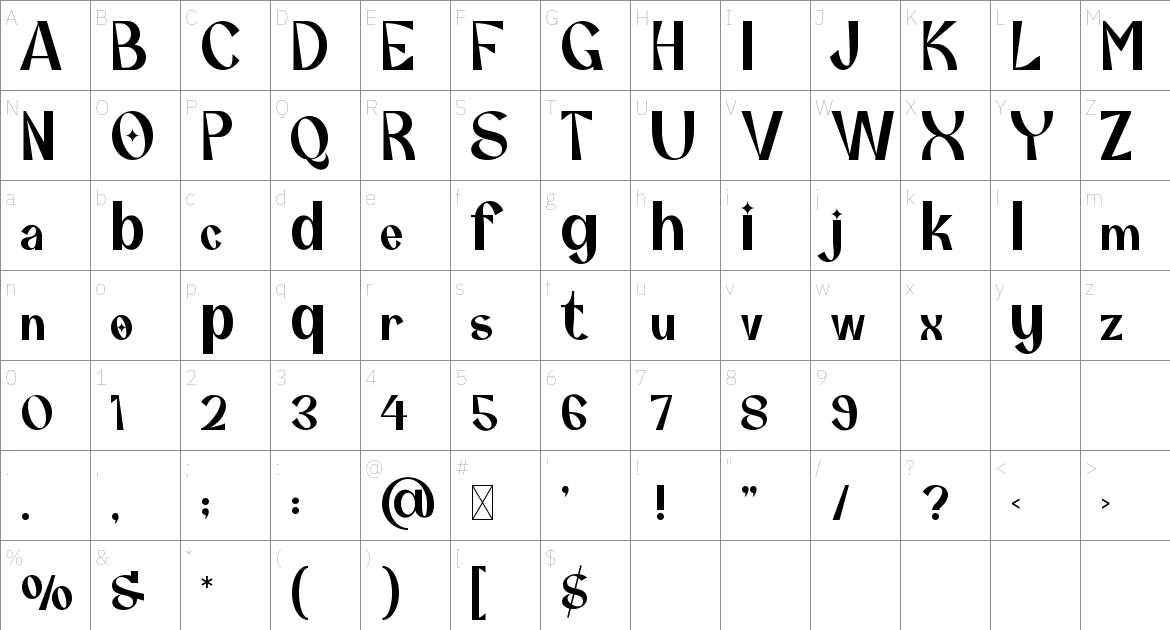 Sange Yasha font Character Map