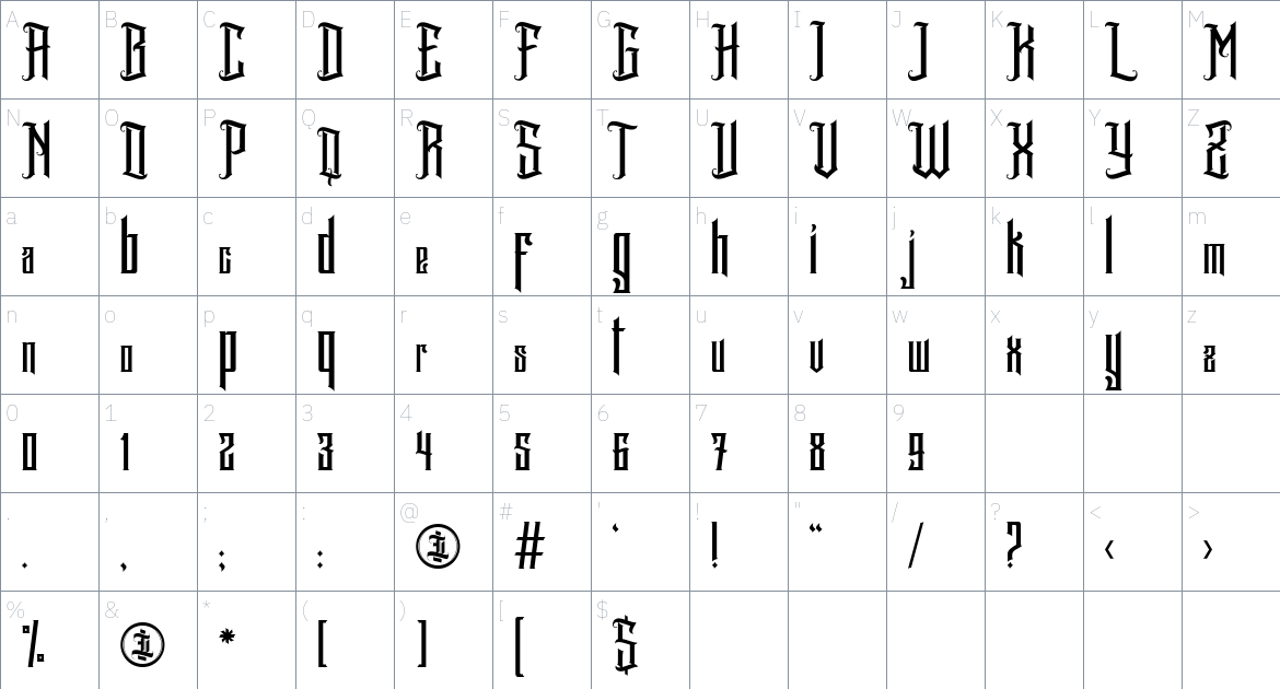 Avartequero Font font Character Map