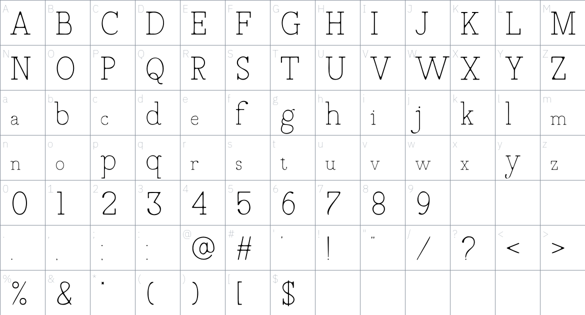 Draftside Light font Character Map