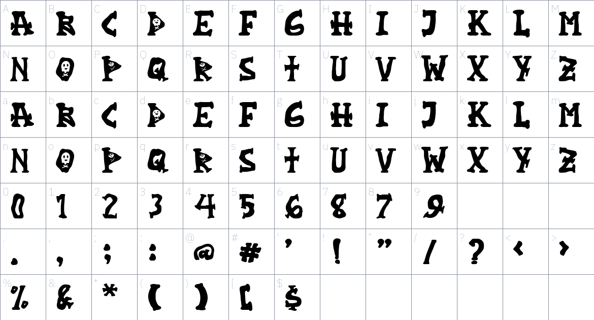 Hello Monster font Character Map