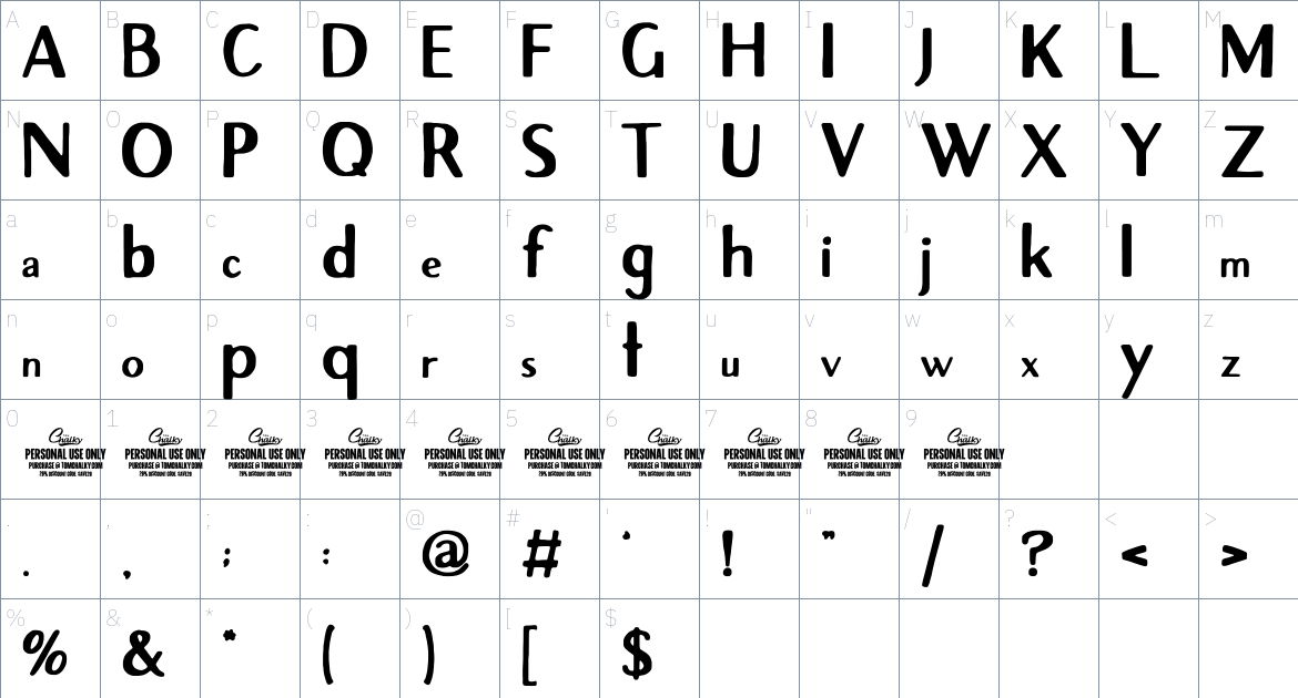 Avera font Character Map