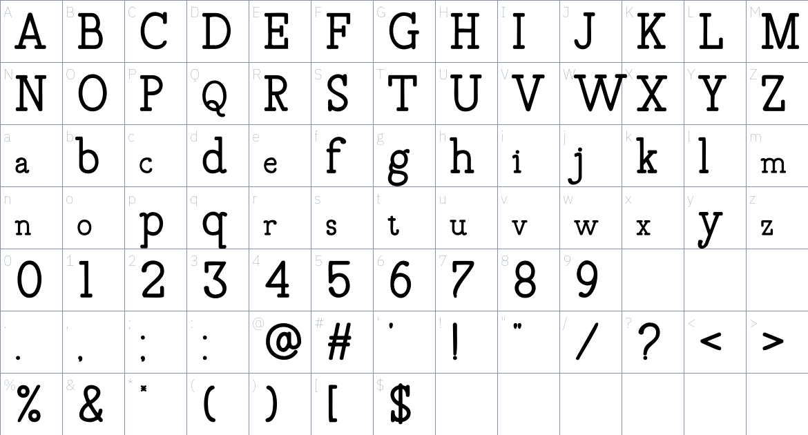 Draftside Bold font Character Map