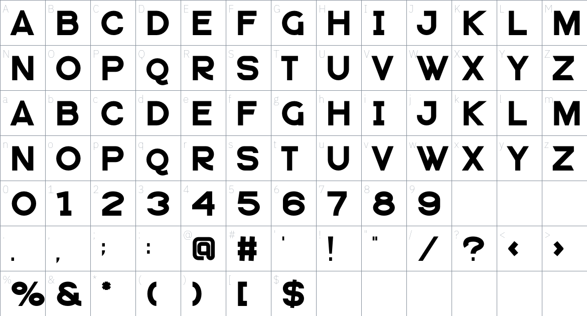 Quadran font Character Map