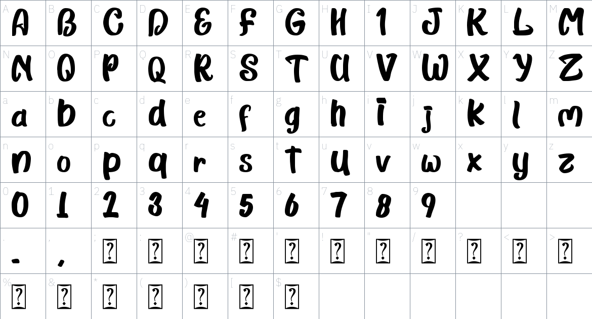 Alpen Jack font Character Map