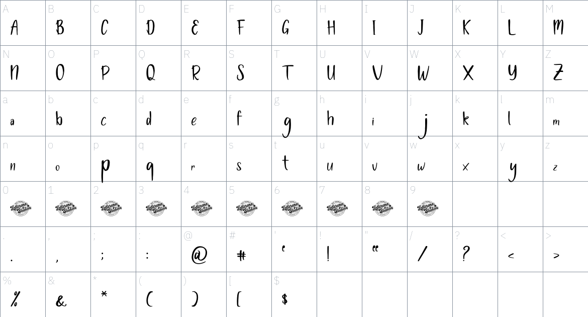 Fladive font Character Map