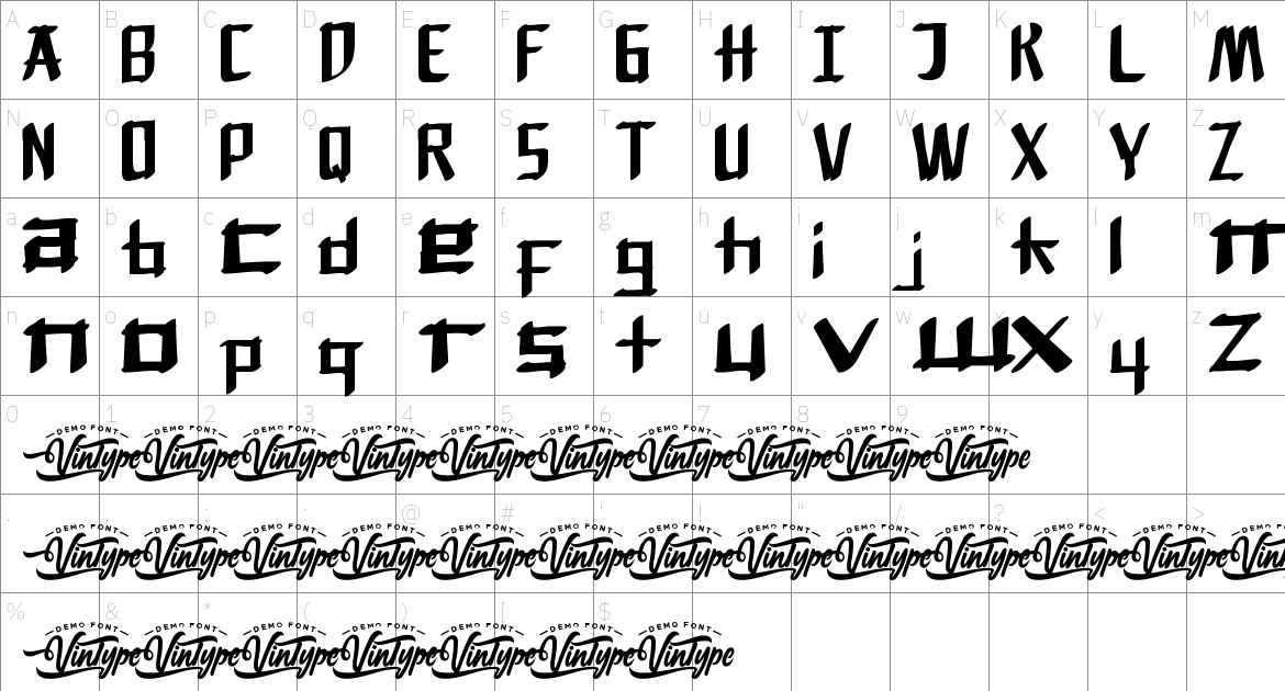 Nichibotsu font Character Map