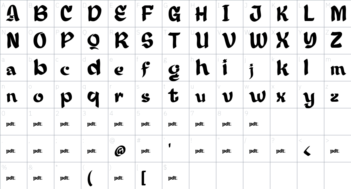 Abisan Bihoc font Character Map