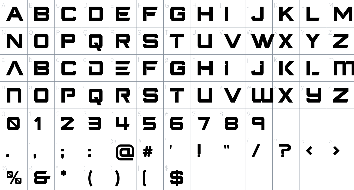 Qehadex font Character Map