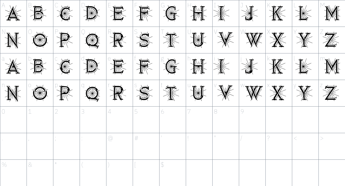 Rising font Character Map