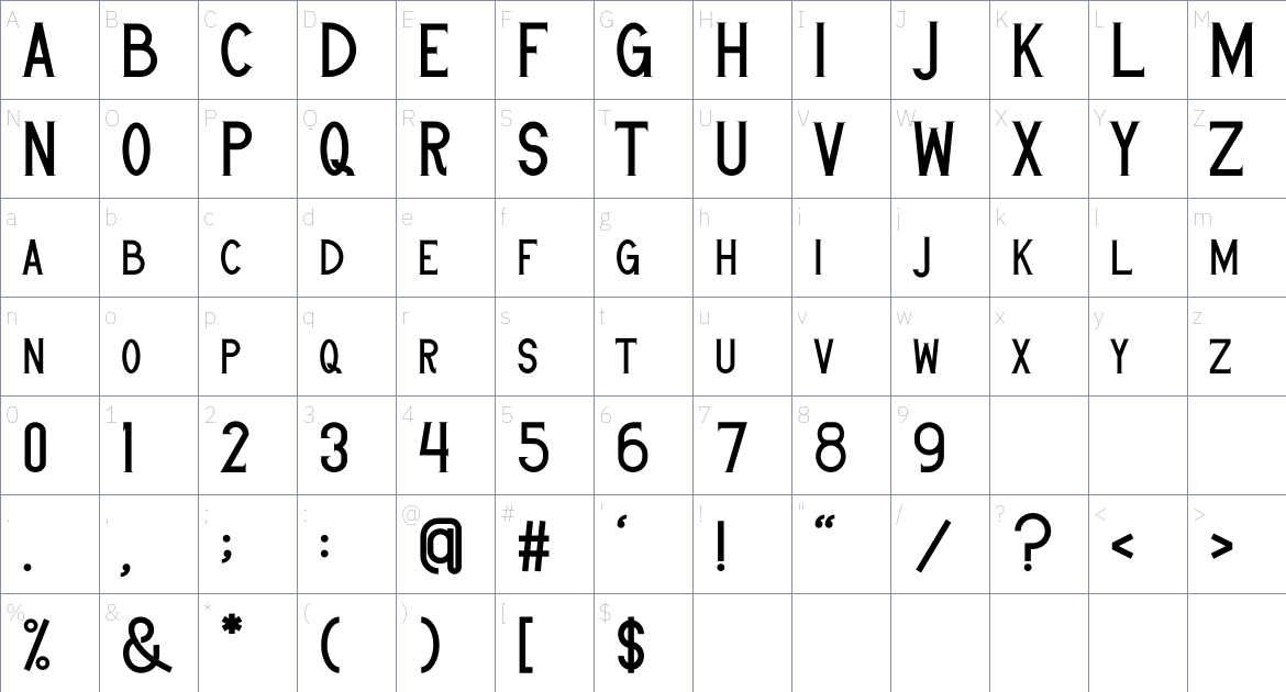 VintageVanguard font Character Map