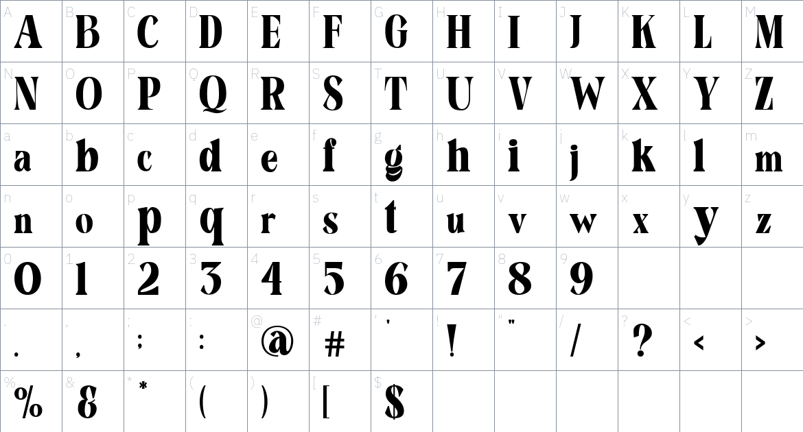 Satari Display font Character Map