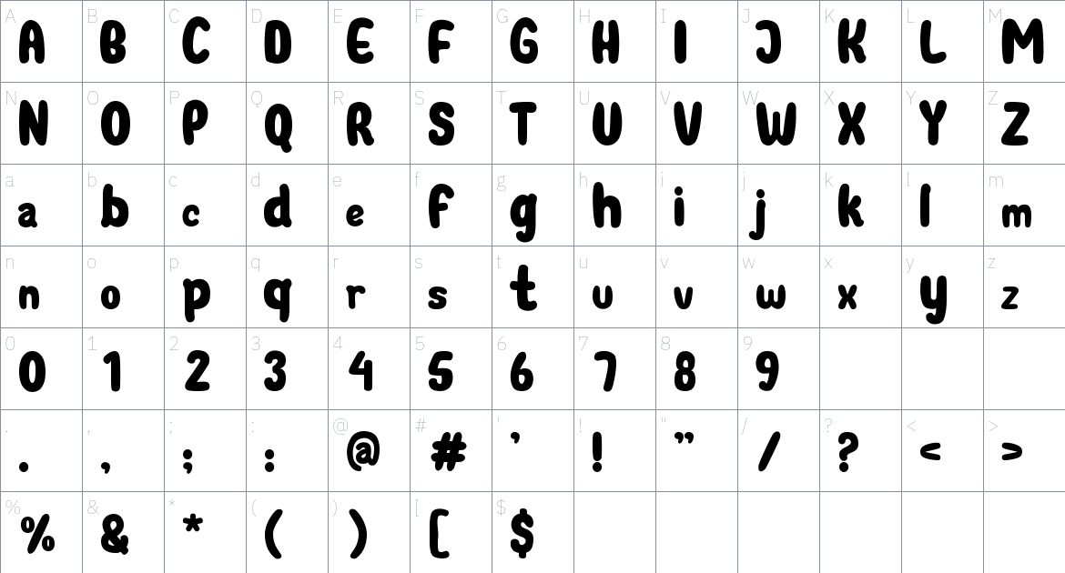 Harys World font Character Map