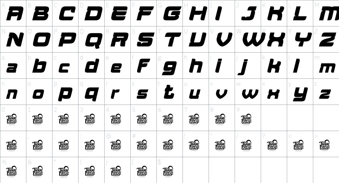 Aougtron font Character Map