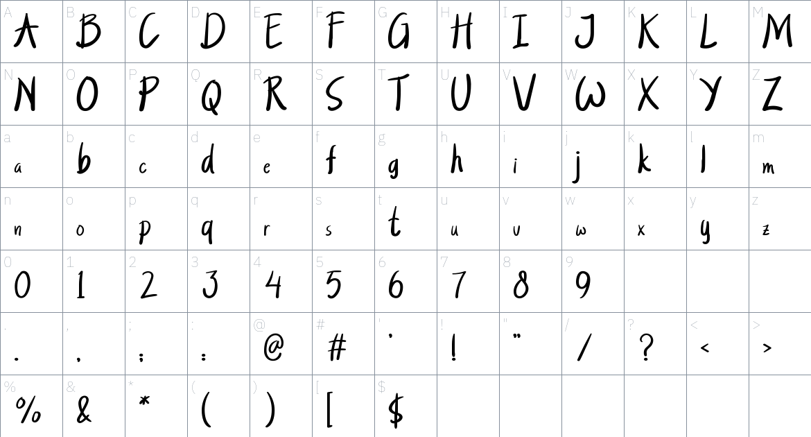 Moonrake font Character Map