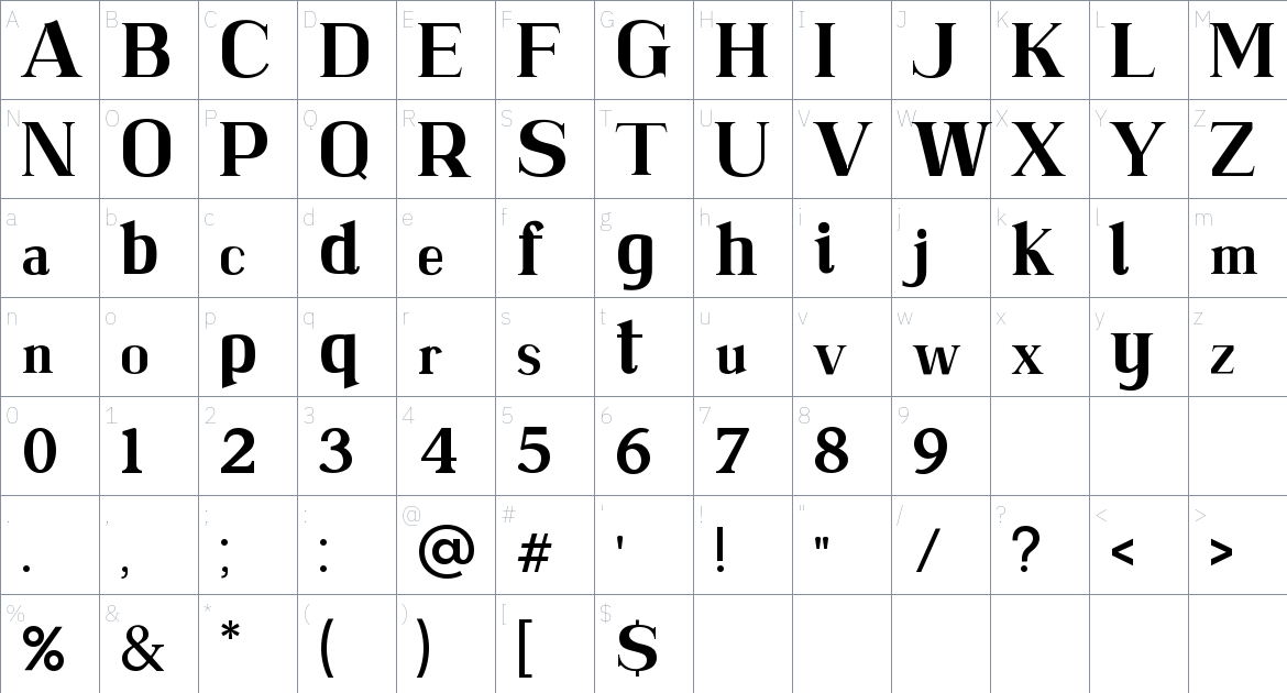 Cremiline font Character Map