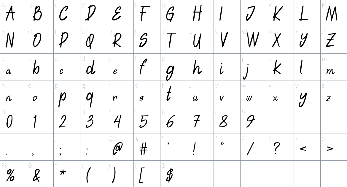 Aqiza font Character Map