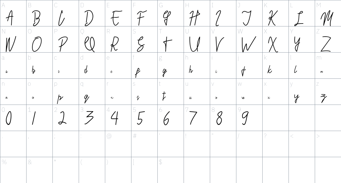 Masyasih Font font Character Map