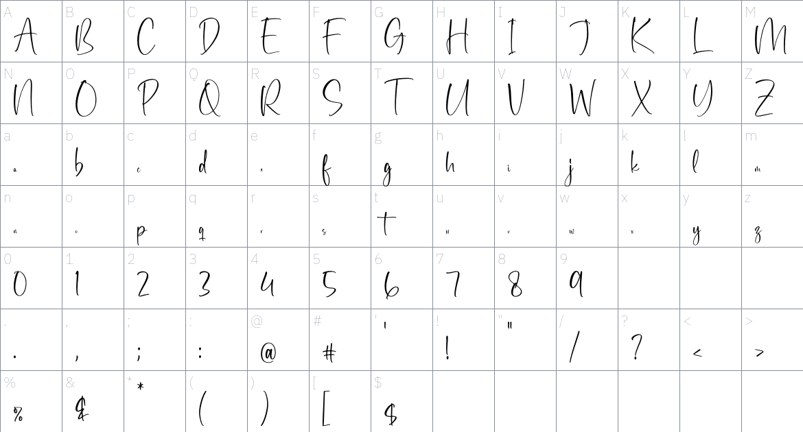 Wellymonte font Character Map