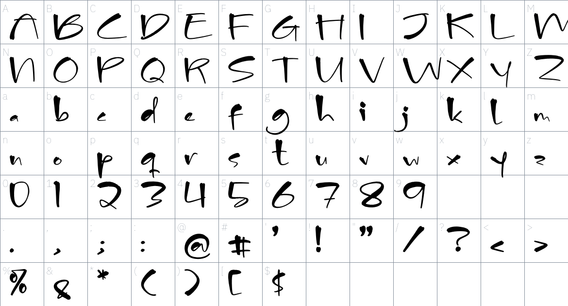 Monstar Jackline font Character Map