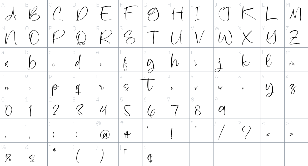 Shelpy font Character Map