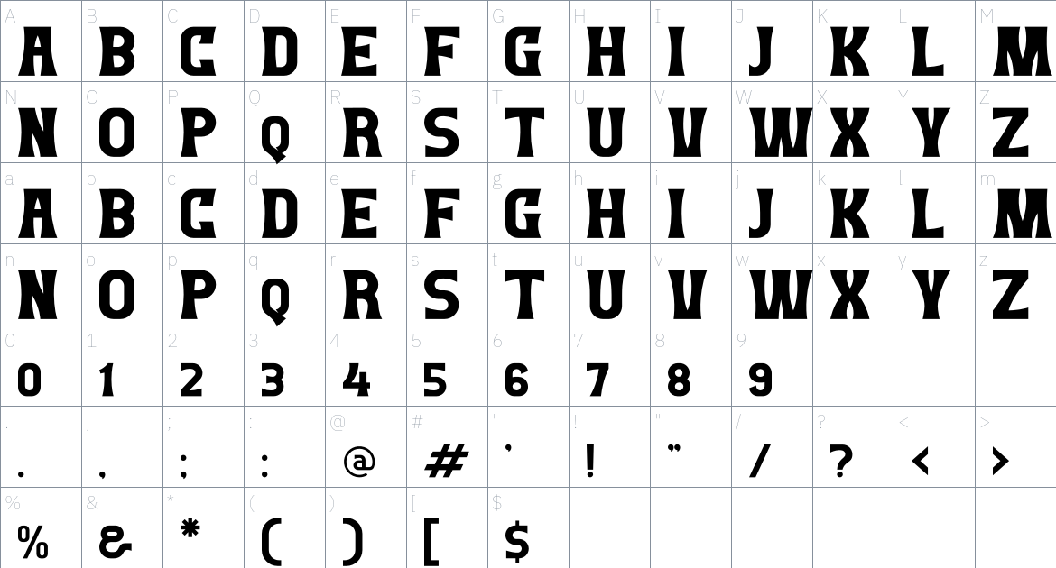 Monstar font Character Map