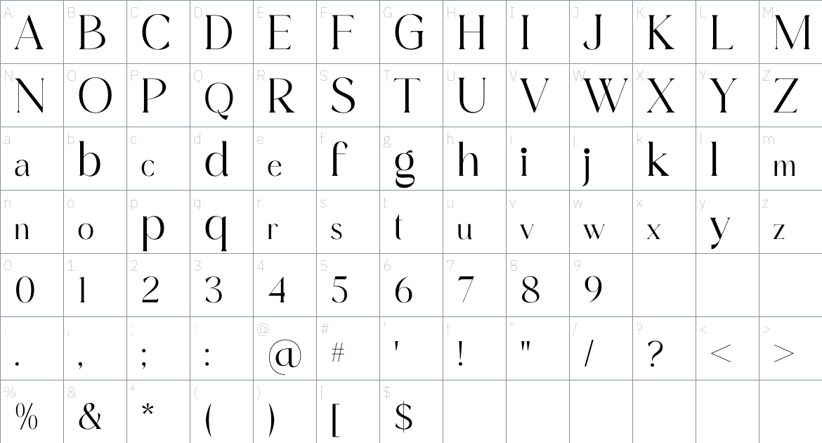 Cangste font Character Map