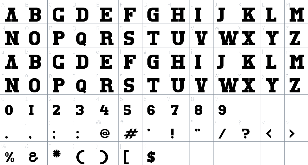 Rextro font Character Map