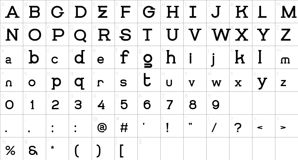 Getboreg Slab font Character Map