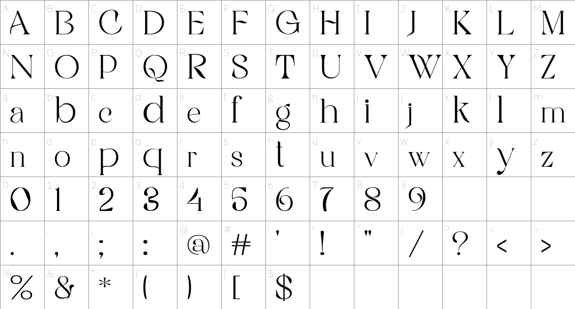 Rigata font Character Map