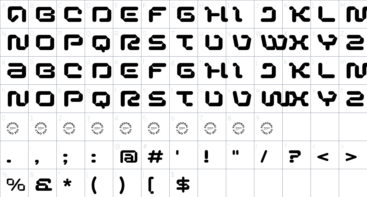 Maveric font Character Map