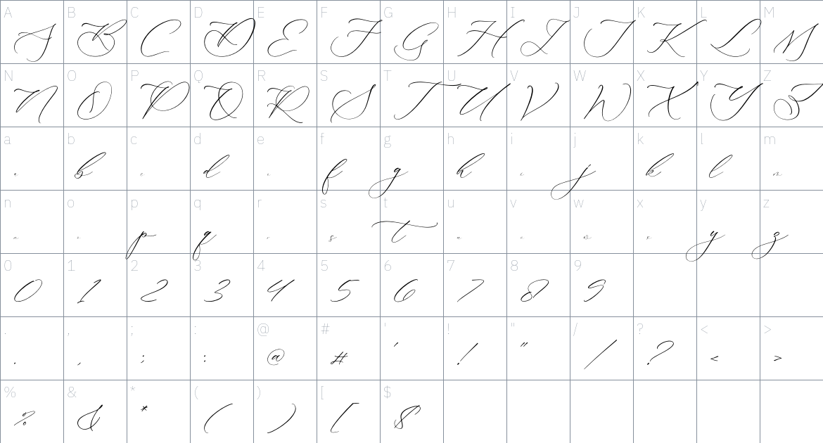 Gladioss Feather font Character Map