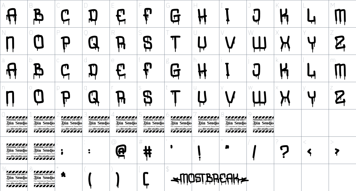 Mostbreak font Character Map