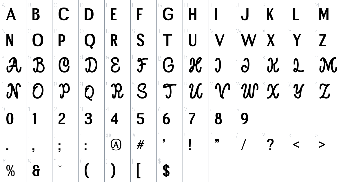 Crust Flavor font Character Map