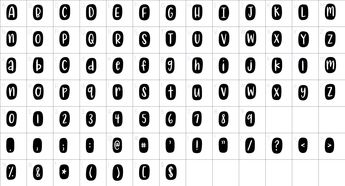 KG My Tears Ricochet font Character Map