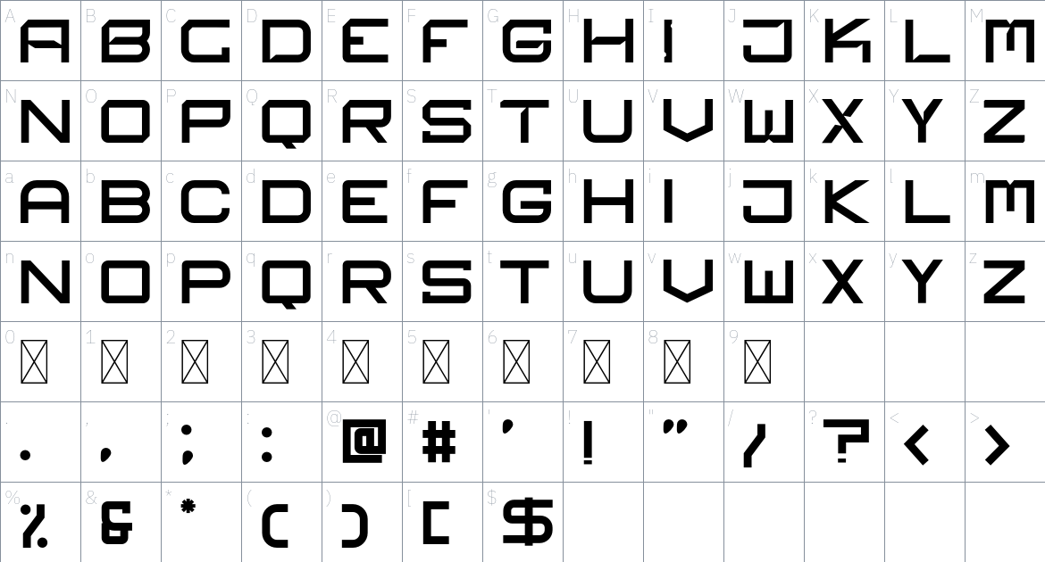 MECHA RX20 font Character Map