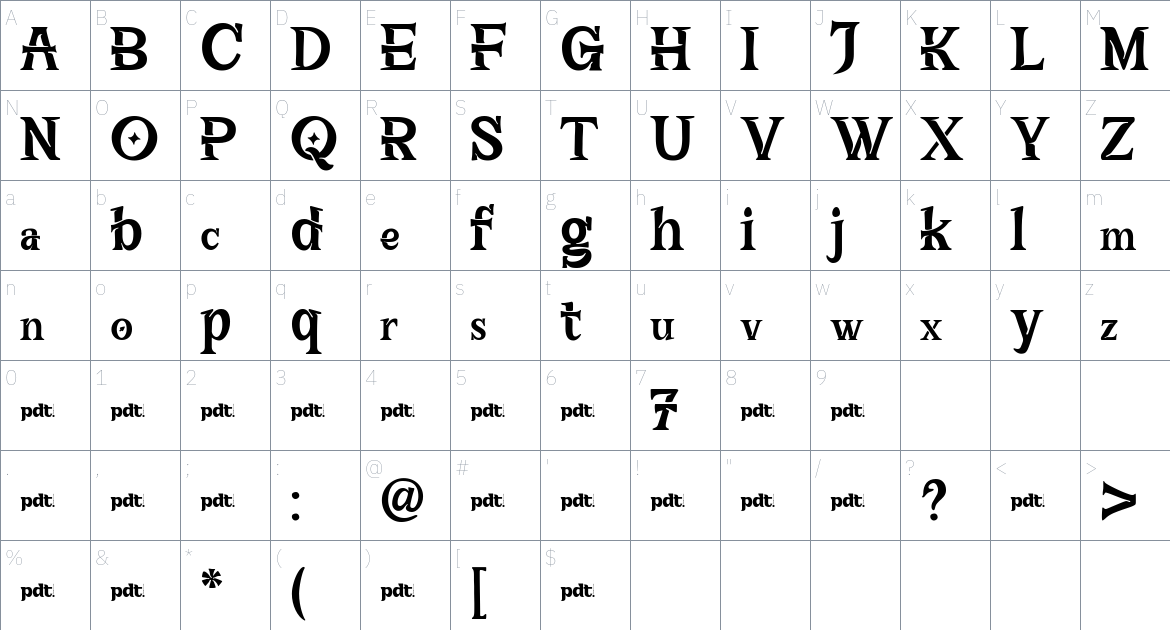 Booer font Character Map