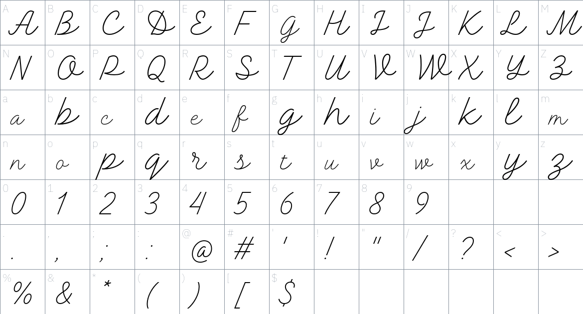 TT Backwards Script font Character Map