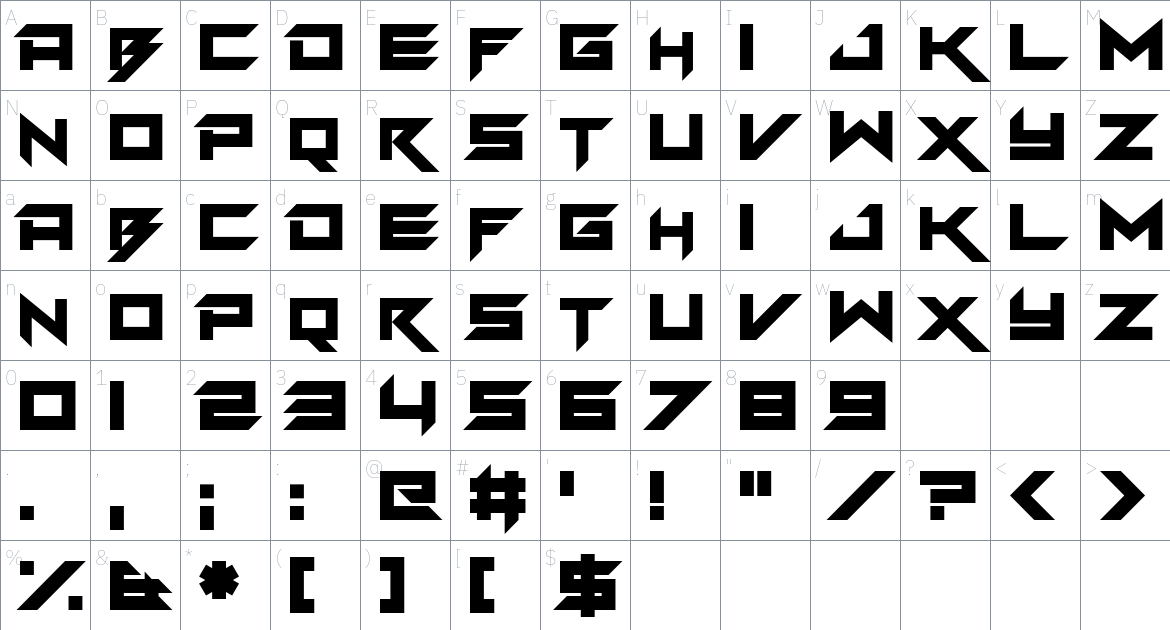 Deadknight font Character Map