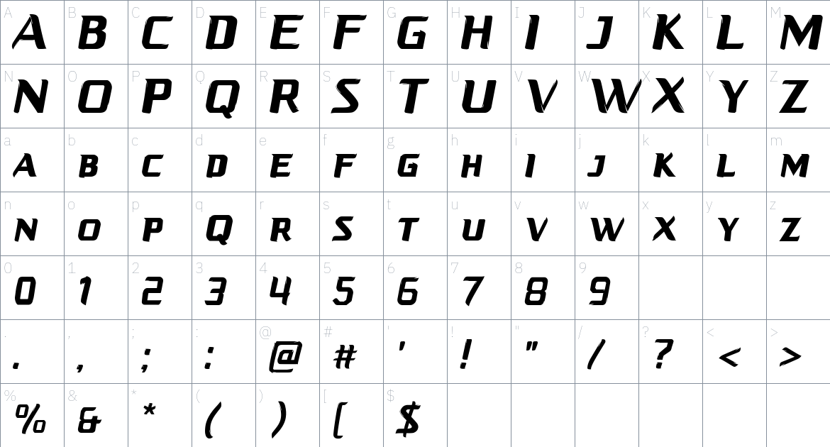 Comebreak font Character Map