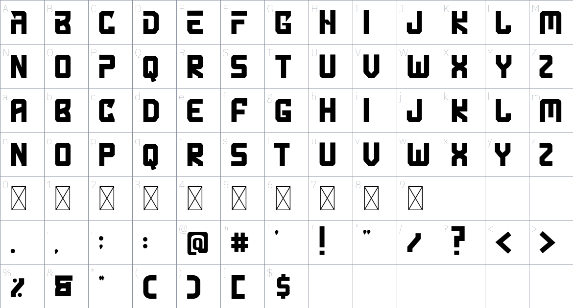 Anchox Sport font Character Map