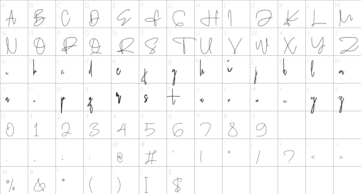 Bellonghim font Character Map